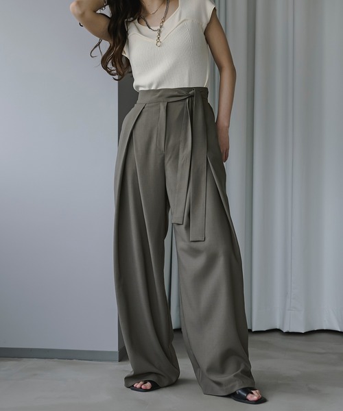 Ezick（エジック）の「タイ付きワイドスラックス（スラックス・レディース・ブラック/グレー・FREE）」の10枚目の写真