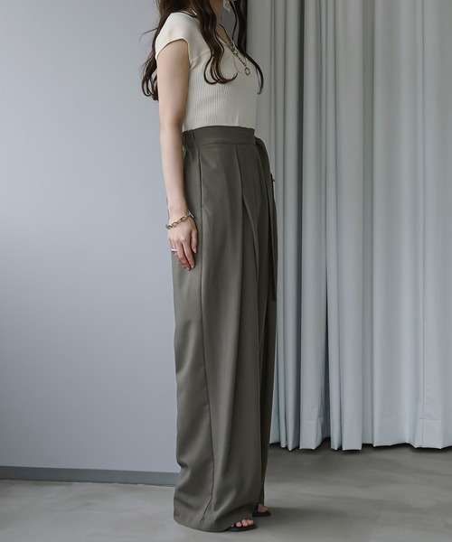 Ezick（エジック）の「タイ付きワイドスラックス（スラックス・レディース・ブラック/グレー・FREE）」の14枚目の写真