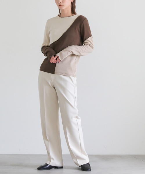 select MOCA(セレクトモカ)の「2022 AW カーブ切替クルーネックカットソー(Tシャツ/カットソー・レディース・ブラウン/カーキオリーブ・FREE)」の3枚目の写真