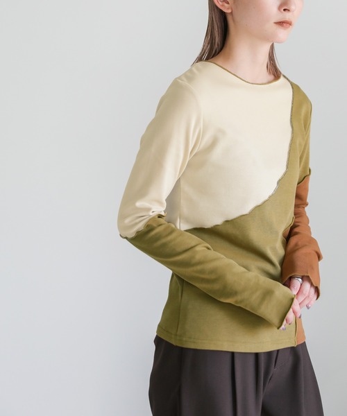 select MOCA(セレクトモカ)の「2022 AW カーブ切替クルーネックカットソー(Tシャツ/カットソー・レディース・ブラウン/カーキオリーブ・FREE)」の15枚目の写真