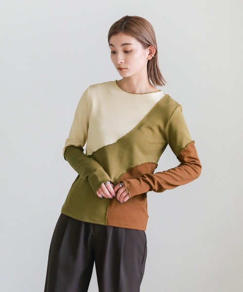 select MOCA(セレクトモカ)の「2022 AW カーブ切替クルーネックカットソー(Tシャツ/カットソー・レディース・ブラウン/カーキオリーブ・FREE)」の13枚目の写真
