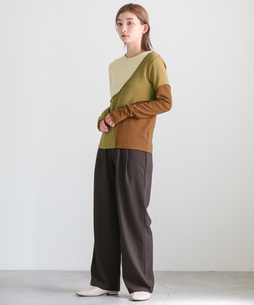 select MOCA(セレクトモカ)の「2022 AW カーブ切替クルーネックカットソー(Tシャツ/カットソー・レディース・ブラウン/カーキオリーブ・FREE)」の16枚目の写真