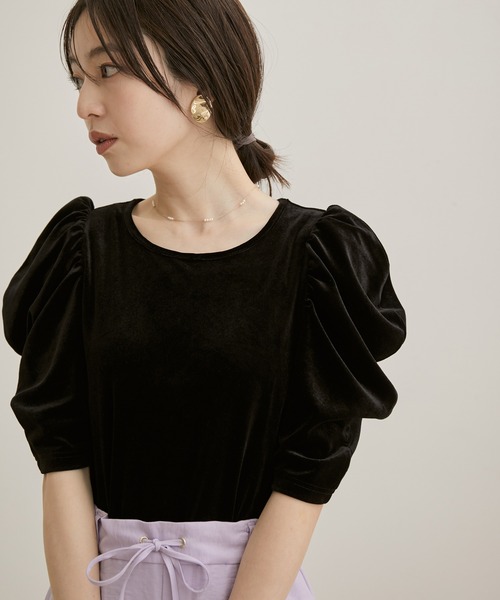 VIS（ビス）の「【洗える】ベロアプルオーバー（Tシャツ/カットソー・レディース・ブラック/ベージュ/ピンク系その他・FREE）」の2枚目の写真