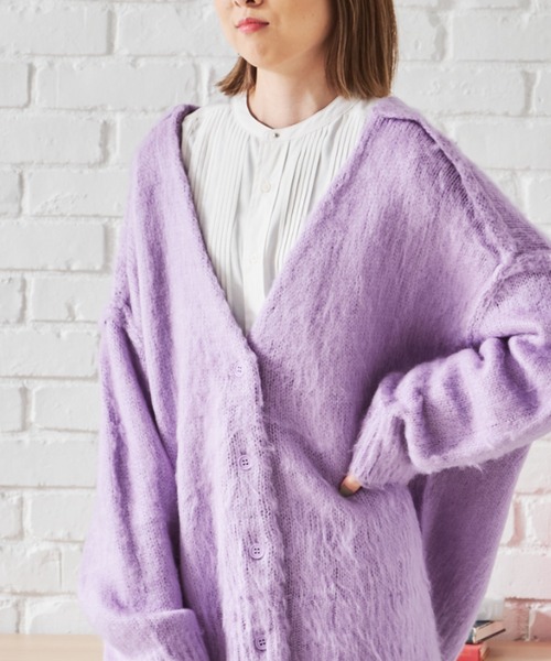 acro（アクロ）の「Vネックシャギー２WAYカーディガン/AC1461（カーディガン/ボレロ・レディース・ブラック/アイボリー/グリーン/オレンジ/パープル・ﾌﾘ-）」の4枚目の写真