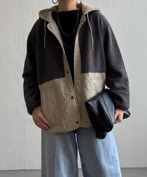 ボアキルトフードミドルコート