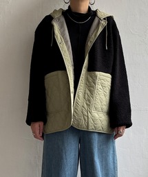 ボアキルトフードミドルコート