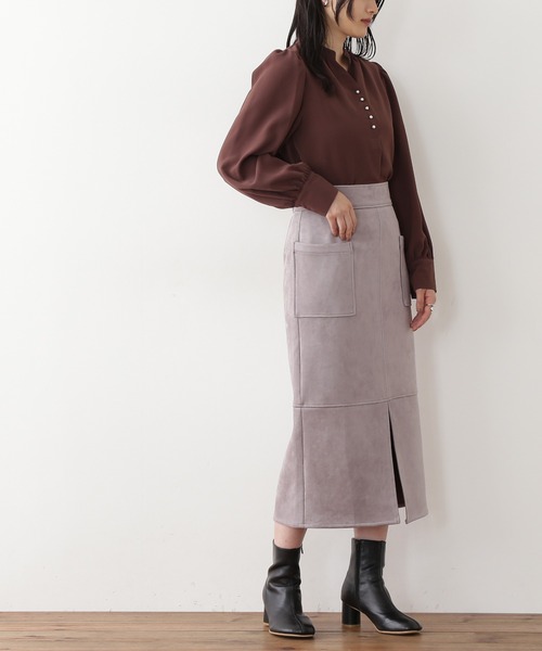 N.（N. Natural Beauty Basic）（エヌエヌナチュラルビューティーベーシック）の「【S Size Line】◆フェイクスウェードタイトスカート（スカート・レディース・グレー/モカ/グリーン/ライトグリーン/ナチュラル/ブルー・SMALL/MEDIUM）」の2枚目の写真