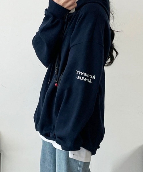 Dalfwin（ダールフィン）の「【裏起毛アリ・ナシから選べる】2023AW 秋冬新作　韓国ファッション パーカー レディース　AUTHENTICプリントフーディー オーバーサイズ ビックシルエット バックロゴ（パーカー・レディース・ブラック/グレー/オートミール/ネイビー/ブルー系その他/ブラック系その他/グレー系その他/ベージュ系その他・FREE）」の9枚目の写真