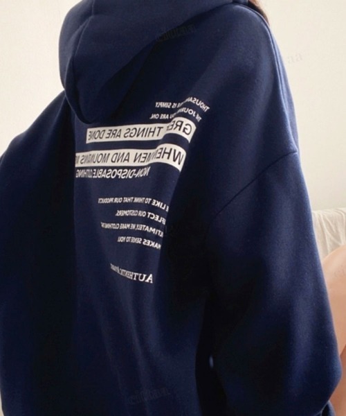 Dalfwin（ダールフィン）の「【裏起毛アリ・ナシから選べる】2023AW 秋冬新作　韓国ファッション パーカー レディース　AUTHENTICプリントフーディー オーバーサイズ ビックシルエット バックロゴ（パーカー・レディース・ブラック/グレー/オートミール/ネイビー/ブルー系その他/ブラック系その他/グレー系その他/ベージュ系その他・FREE）」の17枚目の写真