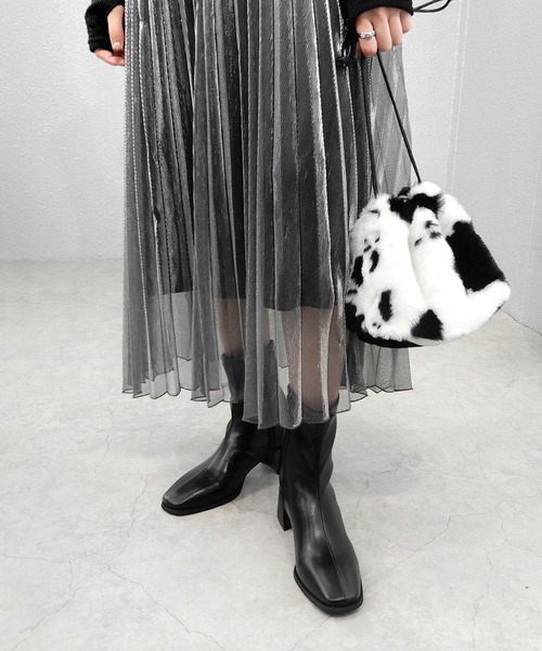 minia（ミニア）の「スクエアトゥフィットブーツ　◆（ブーツ・レディース・ゼブラ/ライトベージュ/ブラック/アイボリー・S/L/M/LL）」の7枚目の写真