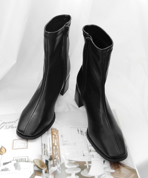 minia（ミニア）の「スクエアトゥフィットブーツ　◆（ブーツ・レディース・ゼブラ/ライトベージュ/ブラック/アイボリー・S/L/M/LL）」の12枚目の写真