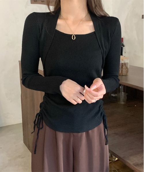 by muni:r(バイ ムニール)の「ボレロシャーリングロングTシャツ(ニット/セーター・レディース・ベージュ/ブラック/カーキ/アイボリー・FREE)」の17枚目の写真