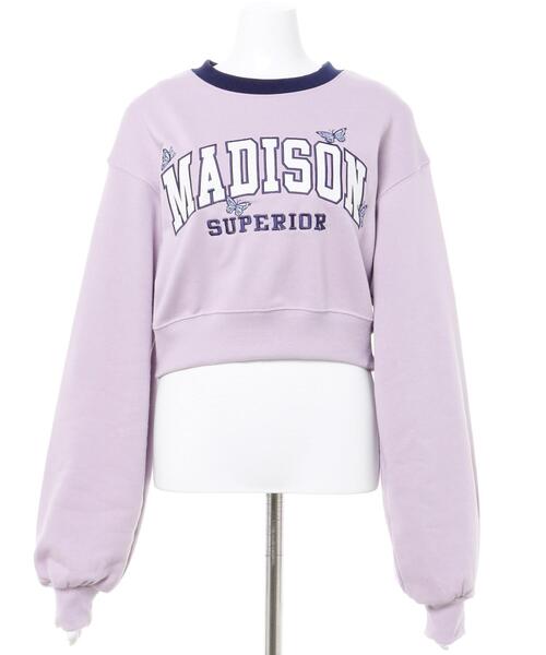 INGNI(イング)の「リンガーカレッジロゴショート丈スウェットプルオーバー(スウェット・レディース・ラベンダー/ホワイト×ブルー/オートミール/ブラック・M)」の12枚目の写真