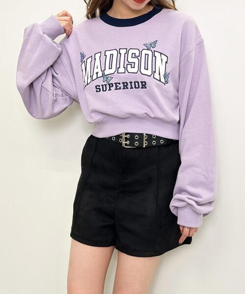 INGNI(イング)の「リンガーカレッジロゴショート丈スウェットプルオーバー(スウェット・レディース・ラベンダー/ホワイト×ブルー/オートミール/ブラック・M)」の10枚目の写真