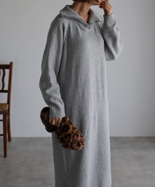 2022 新作】ハーフジップロングニットワンピース（ワンピース
