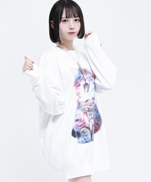 『TRAVAS TOKYO/トラバス トーキョー』Glutton cat PO/猫プリントスウェットシャツ トレーナー