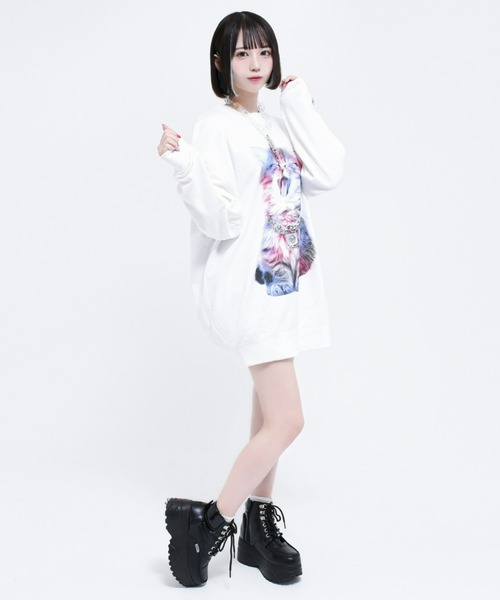 TRAVAS TOKYO(トラバス トウキョウ)の「『TRAVAS TOKYO/トラバス トーキョー』Glutton cat PO/猫プリントスウェットシャツ トレーナー(スウェット・レディース・ホワイト/ブラック・FREE)」の10枚目の写真