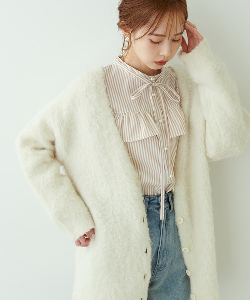 natural couture（ナチュラルクチュール）の「再販売決定/ミックス起毛カラーミドルカーディガン（カーディガン/ボレロ・レディース・パープル/ブラウン/オフホワイト/サックスブルー/ブラック/オレンジ・FREE）」の2枚目の写真