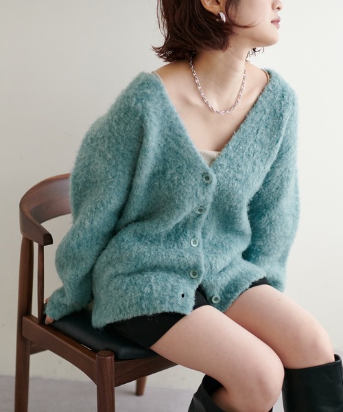 natural couture（ナチュラルクチュール）の「再販売決定/ミックス起毛カラーミドルカーディガン（カーディガン/ボレロ・レディース・パープル/ブラウン/オフホワイト/サックスブルー/ブラック/オレンジ・FREE）」の4枚目の写真