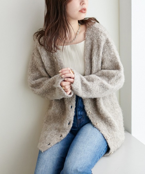 natural couture（ナチュラルクチュール）の「再販売決定/ミックス起毛カラーミドルカーディガン（カーディガン/ボレロ・レディース・パープル/ブラウン/オフホワイト/サックスブルー/ブラック/オレンジ・FREE）」の16枚目の写真