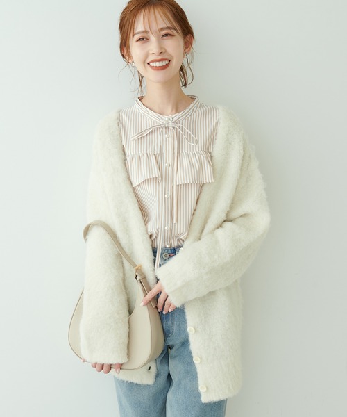 natural couture（ナチュラルクチュール）の「再販売決定/ミックス起毛カラーミドルカーディガン（カーディガン/ボレロ・レディース・パープル/ブラウン/オフホワイト/サックスブルー/ブラック/オレンジ・FREE）」の9枚目の写真