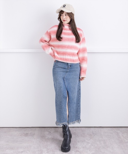 clear（クリア）の「グラデーションボーダーショートニットトップス（ニット/セーター・レディース・ピンク/オレンジ/イエロー/ブルー・F）」の21枚目の写真