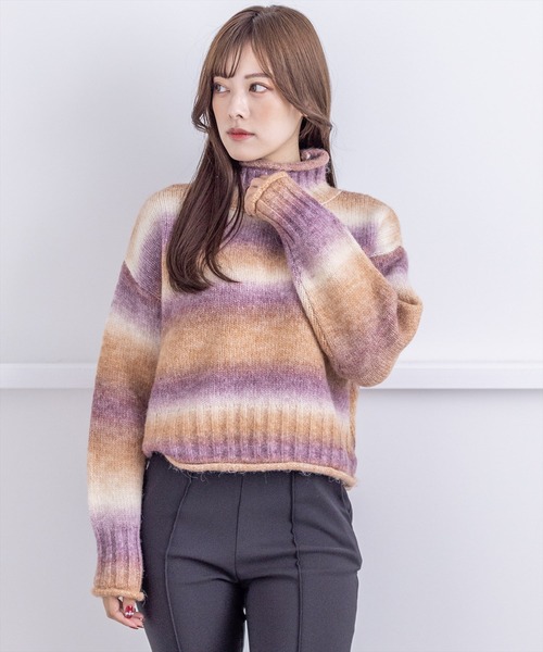 clear（クリア）の「グラデーションボーダーショートニットトップス（ニット/セーター・レディース・ピンク/オレンジ/イエロー/ブルー・F）」の16枚目の写真