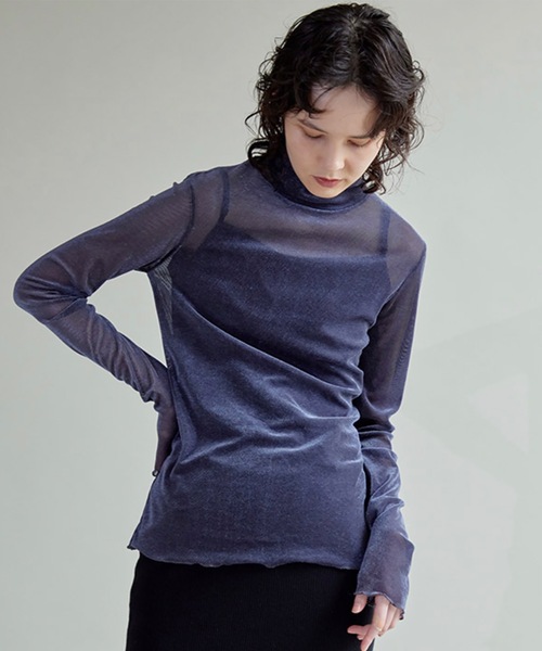 SUGAR ROSE（シュガーローズ）の「ベロアメッシュハイネックインナー（Tシャツ/カットソー・レディース・グレー系その他/ネイビー・FREE）」の5枚目の写真