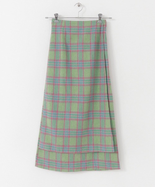 HEYUMM（ヘユム）の「チェックラップスカート（スカート・レディース・アイボリー/グリーン/ネイビー・ONE）」の2枚目の写真