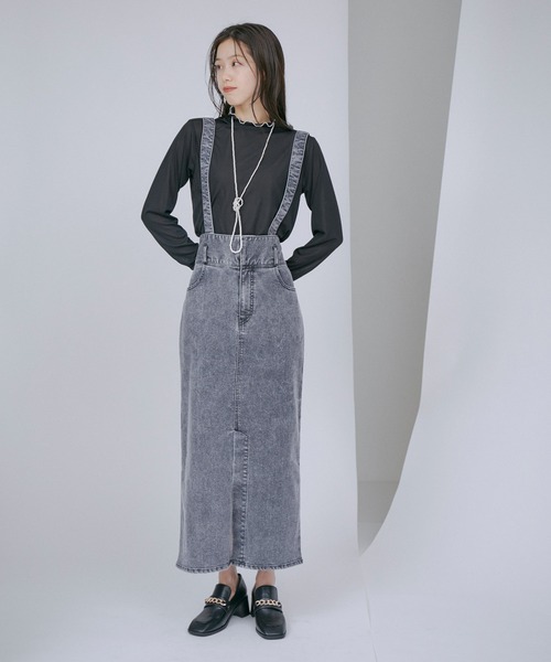 VIS(ビス)の「【洗える】サスペンダー付きハイウエストデニムタイトスカート(デニムスカート・レディース・ブルー/グレー系その他・M/S/SS)」の9枚目の写真