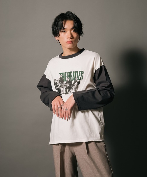 【THE BEATLES/ザ・ビートルズ 】袖配色 ビッグシルエット フォトプリント ロンT ツアーT バンドT ロックT 古着 60年代 70年代 80年代(Tシャツ/カットソー)|The Beatles(ザビートルズ) 【THE BEATLES/ザ・ビートルズ 】袖配色 ビッグシルエット フォトプリント ロンT ツアーT バンドT ロックT 古着 60年代 70年代 80年代(Tシャツ/カットソー)|The Beatles(ザビートルズ)