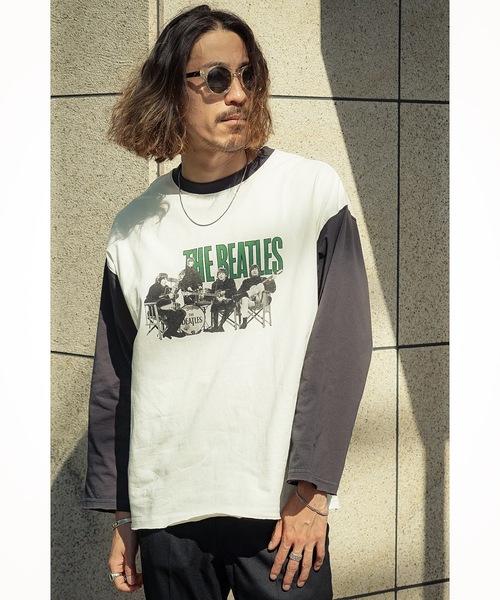 【THE BEATLES/ザ・ビートルズ 】袖配色 ビッグシルエット フォトプリント ロンT ツアーT バンドT ロックT 古着 60年代 70年代 80年代(Tシャツ/カットソー)|The Beatles(ザビートルズ) 【THE BEATLES/ザ・ビートルズ 】袖配色 ビッグシルエット フォトプリント ロンT ツアーT バンドT ロックT 古着 60年代 70年代 80年代(Tシャツ/カットソー)|The Beatles(ザビートルズ)