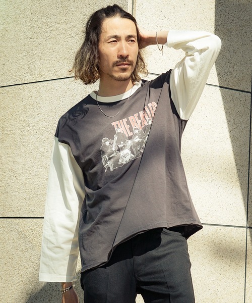 【THE BEATLES/ザ・ビートルズ 】袖配色 ビッグシルエット フォトプリント ロンT ツアーT バンドT ロックT 古着 60年代 70年代 80年代(Tシャツ/カットソー)|The Beatles(ザビートルズ) 【THE BEATLES/ザ・ビートルズ 】袖配色 ビッグシルエット フォトプリント ロンT ツアーT バンドT ロックT 古着 60年代 70年代 80年代(Tシャツ/カットソー)|The Beatles(ザビートルズ)