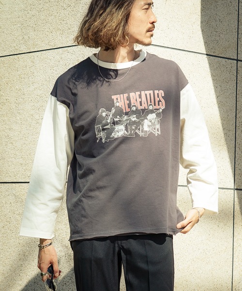 【THE BEATLES/ザ・ビートルズ 】袖配色 ビッグシルエット フォトプリント ロンT ツアーT バンドT ロックT 古着 60年代 70年代 80年代(Tシャツ/カットソー)|The Beatles(ザビートルズ) 【THE BEATLES/ザ・ビートルズ 】袖配色 ビッグシルエット フォトプリント ロンT ツアーT バンドT ロックT 古着 60年代 70年代 80年代(Tシャツ/カットソー)|The Beatles(ザビートルズ)