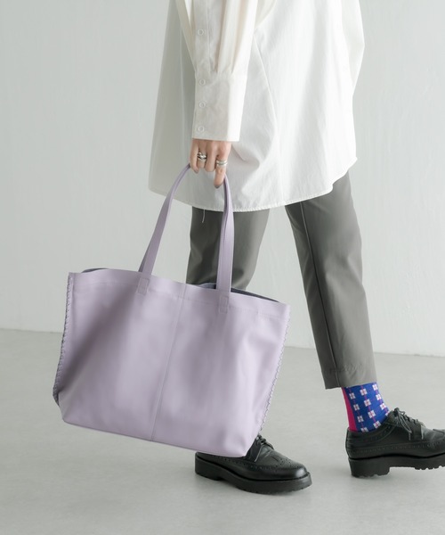 ear PAPILLONNER（イアパピヨネ）の「サイドポイントトートバッグ　Lサイズ（ショルダーバッグ・レディース・シルバー/ブラック/パープル・FREE）」の2枚目の写真
