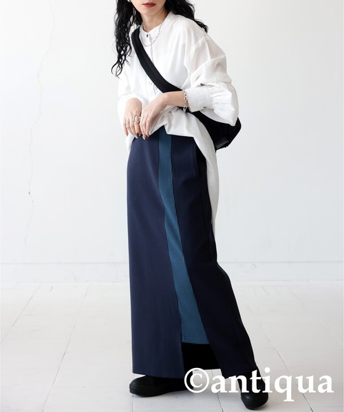 antiqua（アンティカ）の「ポンチ素材ロングスカート（スカート・レディース・ネイビー/ブラック・FREE）」の4枚目の写真