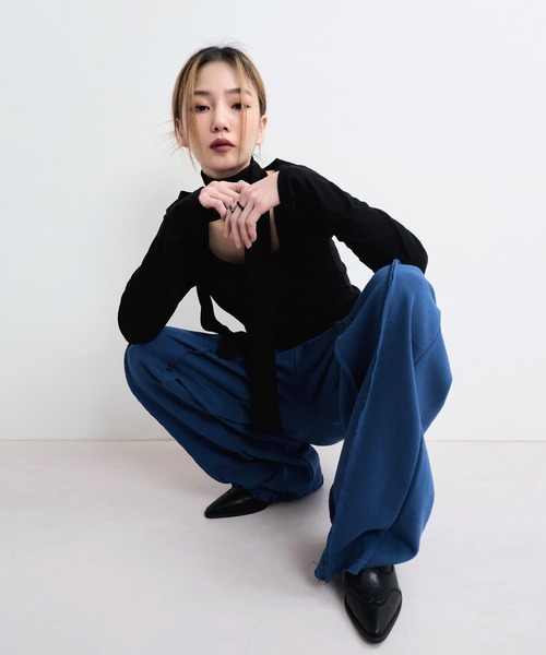 UNE MANSION（ユヌマンション）の「【オールシーズン着用可能】【足長効果＆美脚効果　ハイウエストシルエット】【男女兼用/UNISEX】フロントラインコットンワイドスウェットパンツ（スウェットパンツ・レディース・ネイビー/チャコールグレー/ブラック/グレー/カーキ/ピンク系その他/ブラウン/オートミール・FREE）」の22枚目の写真