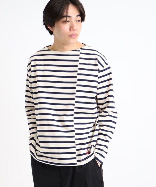 Dessin(デッサン)の「【洗える・日本製】切り替えボーダージャージ<M~L>(Tシャツ/カットソー・メンズ・ネイビー系2/レッド系4/ブラック系2・03/02)」の1枚目の写真