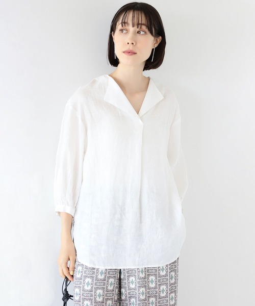 Ray BEAMS（レイビームス）の「Ray BEAMS / リネン スキッパー シャツ（シャツ/ブラウス・レディース・ブルー/ブラック/ホワイト/ミント・ONE SIZE）」の2枚目の写真