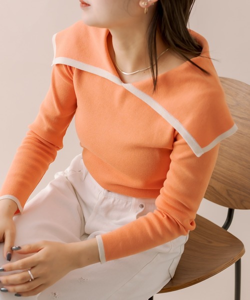 mline（エムライン）の「[mline]ラインオフショルニット（ニット/セーター・レディース・ブラック/ベージュ/ブルー/オレンジ・FREE）」の4枚目の写真