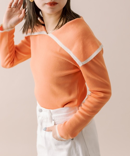 mline（エムライン）の「[mline]ラインオフショルニット（ニット/セーター・レディース・ブラック/ベージュ/ブルー/オレンジ・FREE）」の7枚目の写真