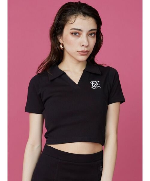 EVRIS（エヴリス）の「シャツショートトップス（Tシャツ/カットソー・レディース・ホワイト/ブラック/ネイビー・FREE）」の4枚目の写真