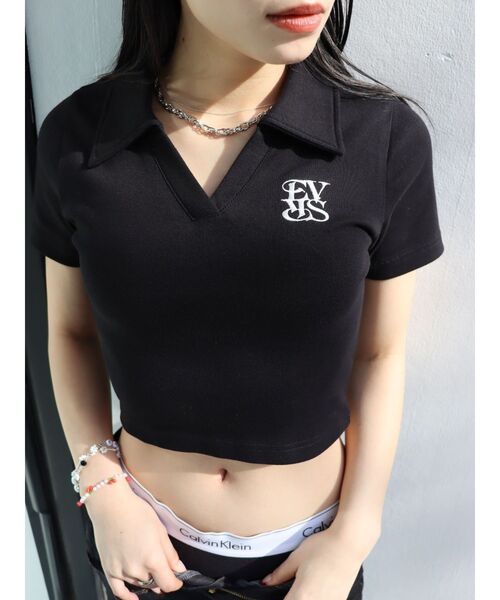 EVRIS（エヴリス）の「シャツショートトップス（Tシャツ/カットソー・レディース・ホワイト/ブラック/ネイビー・FREE）」の7枚目の写真