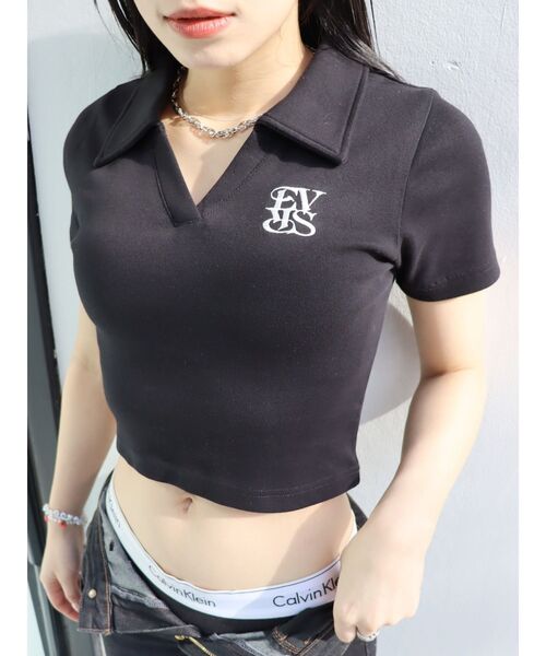 EVRIS（エヴリス）の「シャツショートトップス（Tシャツ/カットソー・レディース・ホワイト/ブラック/ネイビー・FREE）」の8枚目の写真