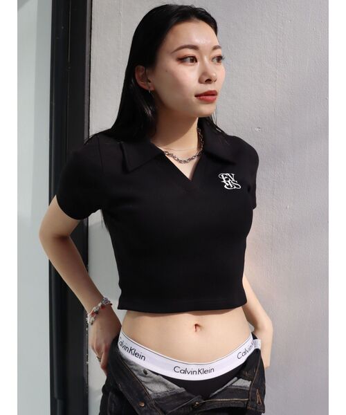 EVRIS（エヴリス）の「シャツショートトップス（Tシャツ/カットソー・レディース・ホワイト/ブラック/ネイビー・FREE）」の10枚目の写真