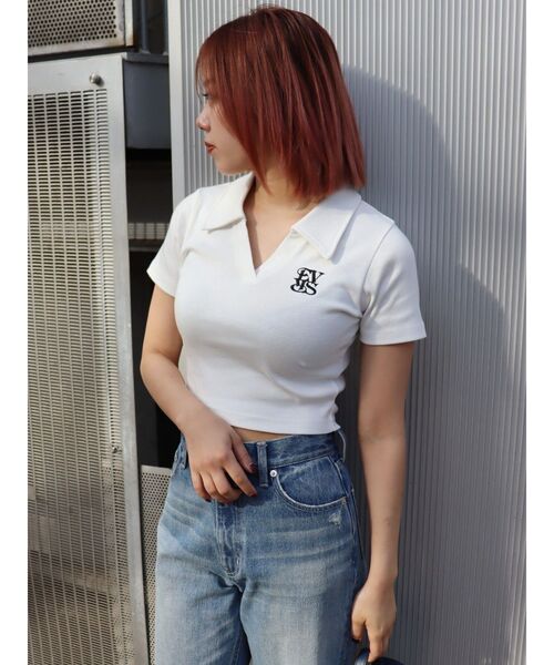 EVRIS（エヴリス）の「シャツショートトップス（Tシャツ/カットソー・レディース・ホワイト/ブラック/ネイビー・FREE）」の17枚目の写真