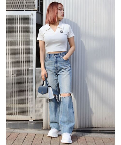 EVRIS（エヴリス）の「シャツショートトップス（Tシャツ/カットソー・レディース・ホワイト/ブラック/ネイビー・FREE）」の19枚目の写真