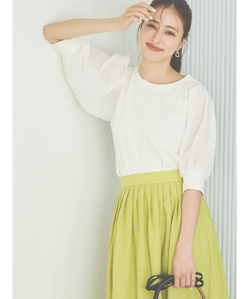 Te chichi（テチチ）の「【スタイル美人カットソー】シアースリーブカットソー（Tシャツ/カットソー・レディース・チャコールグレー/オフホワイト/ブルー・ﾌﾘ-）」の2枚目の写真