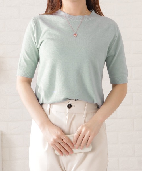 Lace Ladies(レースレディース)の「半袖スムースニットプルオーバー(シャツ/ブラウス・レディース・ホワイト/ブラック/ブルー/グリーン/ネイビー・FREE)」の4枚目の写真