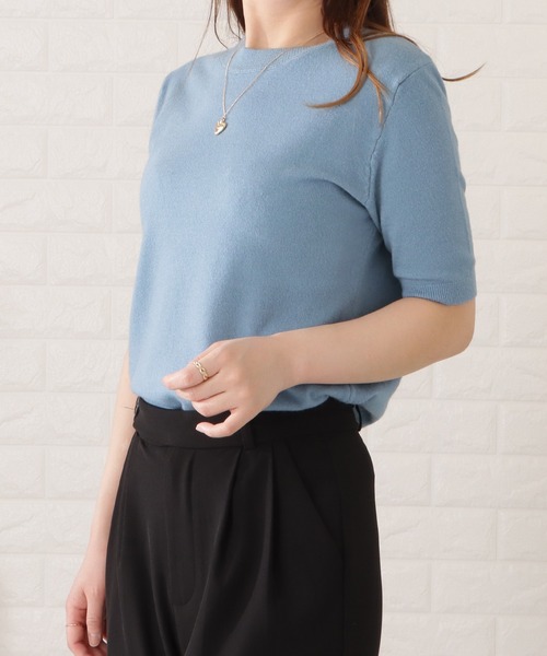 Lace Ladies(レースレディース)の「半袖スムースニットプルオーバー(シャツ/ブラウス・レディース・ホワイト/ブラック/ブルー/グリーン/ネイビー・FREE)」の14枚目の写真